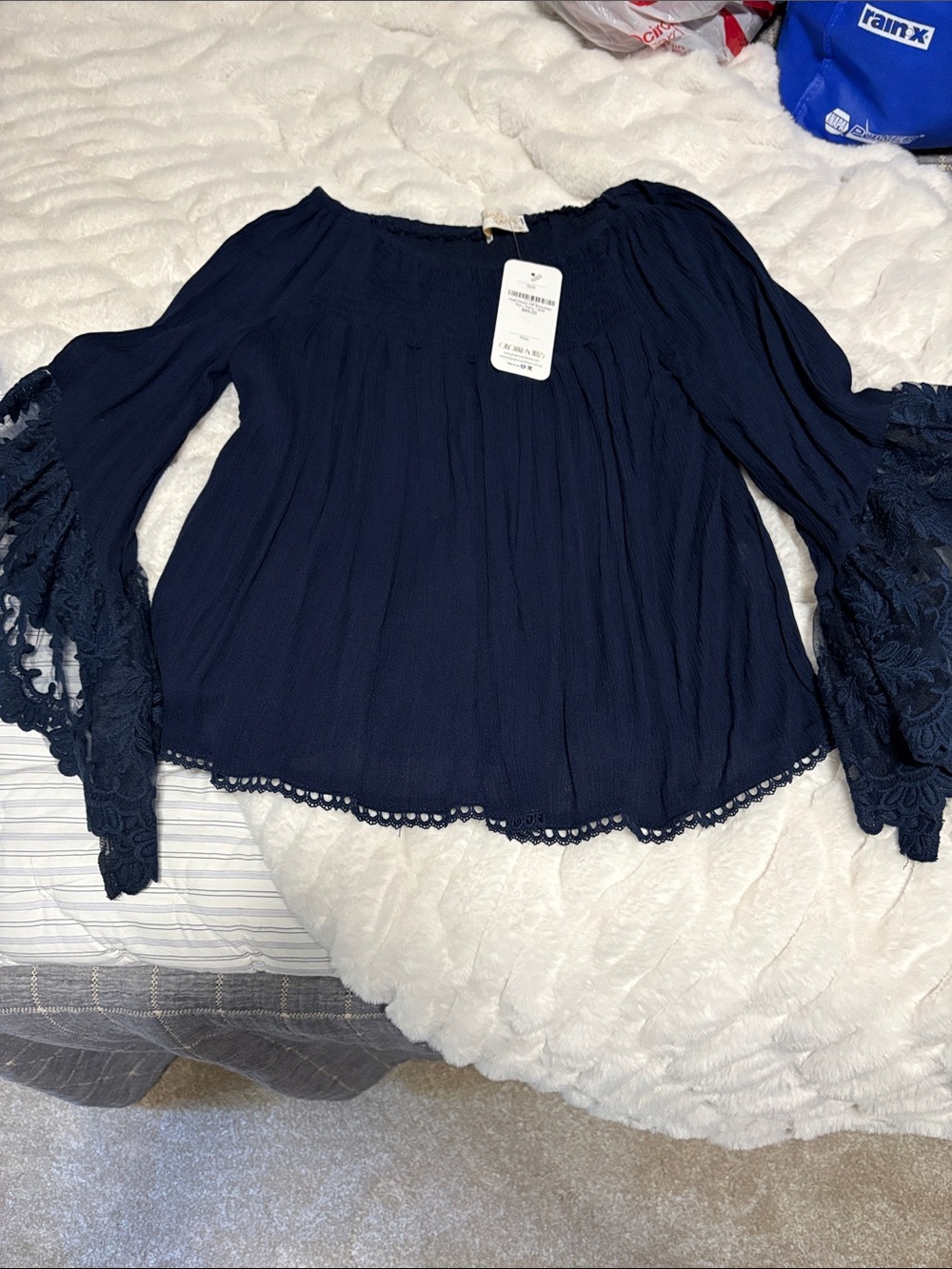 Women's Navy Off-Shoulder Lace